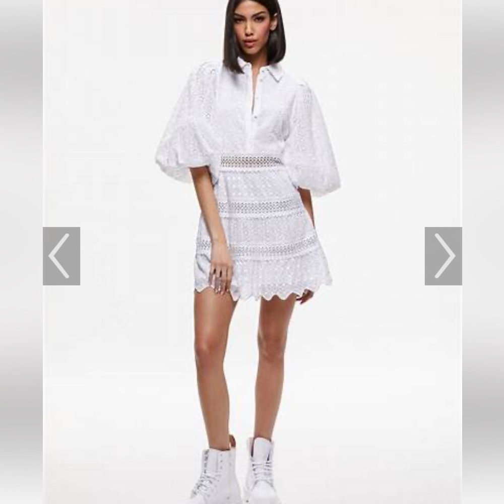 $495 Alice + Olivia Women's White Blakesley Eyelet Shirt Dress Size 6